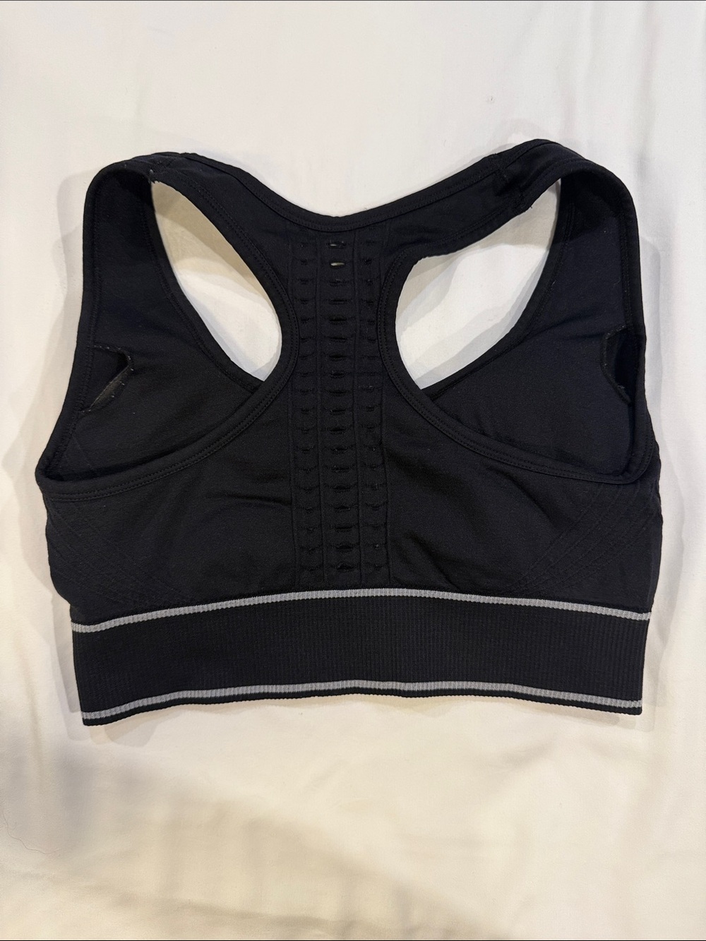 New Balance Black Racerback Logo Sports Bra with Gray Accent - Picture 2 of 3